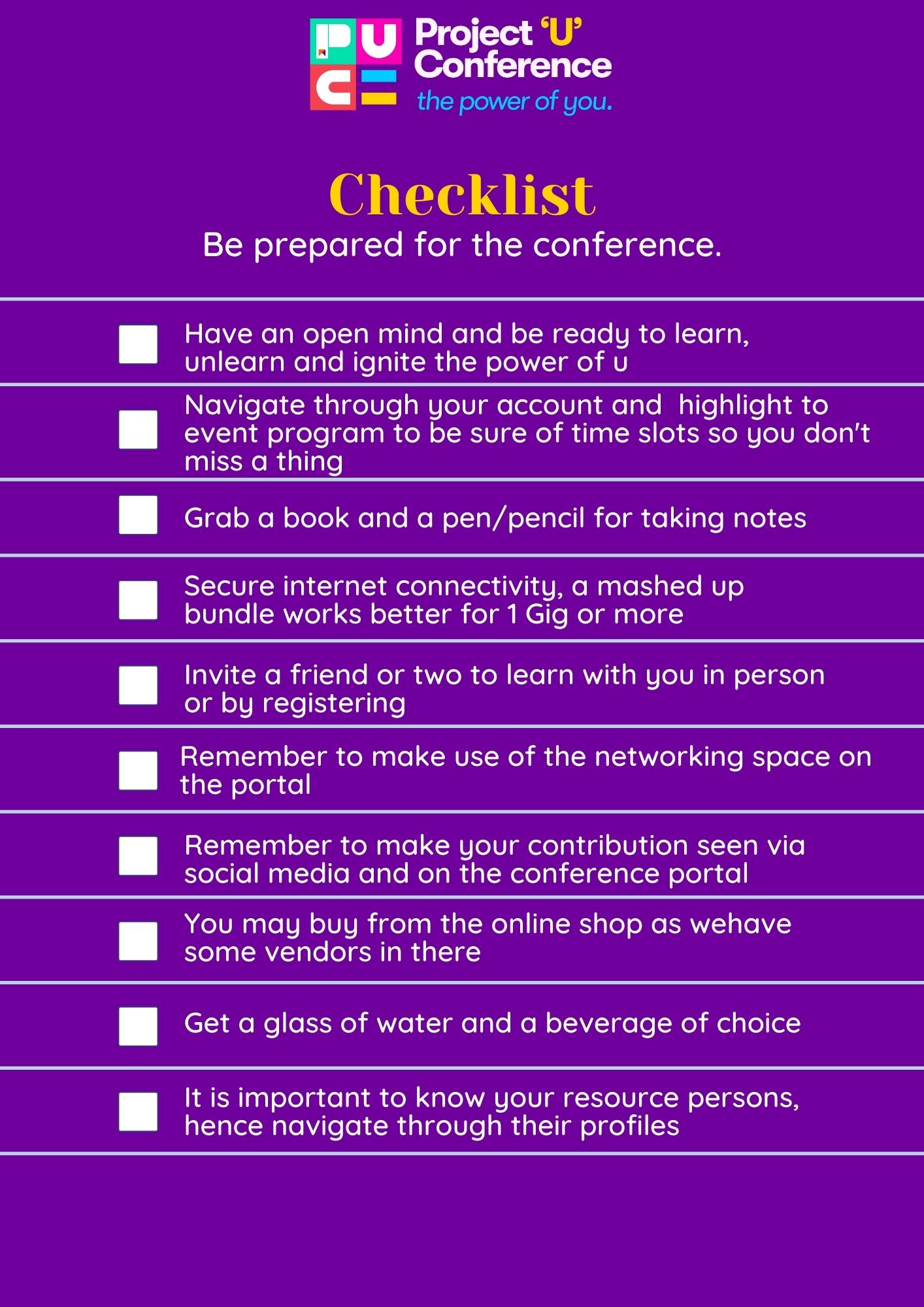 Your Ultimate Checklist for Project U Conference 2023 - In-Person and Online Attendees